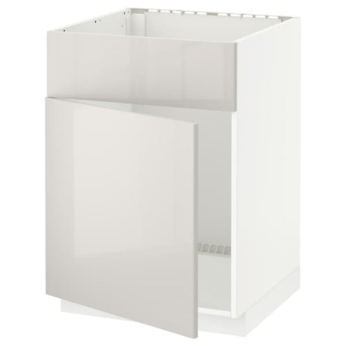 METOD - Base cabinet f sink w door/front, white/Ringhult light grey, 60x60 cm