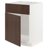 METOD base cabinet f sink w door/front, white/Sinarp brown, 60x60 cm
