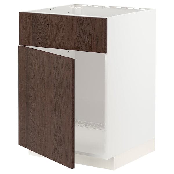 Ikea METOD - Base cabinet f sink w door/front, white/Sinarp brown , 60x60 cm