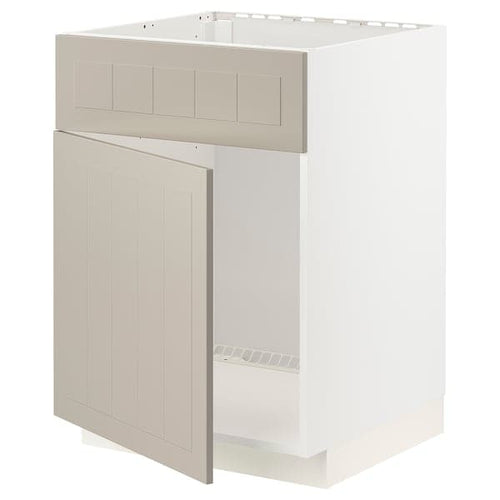 METOD - Base cabinet f sink w door/front, white/Stensund beige, 60x60 cm