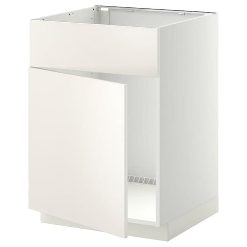 METOD - Base cabinet f sink w door/front, white/Veddinge white, 60x60 cm
