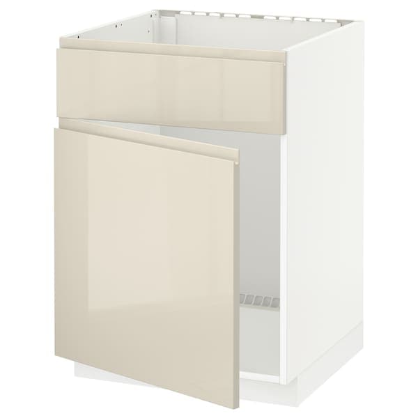 METOD - Base cabinet f sink w door/front, white/Voxtorp high-gloss light beige, 60x60 cm - best price from Maltashopper.com 19458659