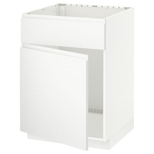 METOD - Base cabinet f sink w door/front, white/Voxtorp matt white, 60x60 cm