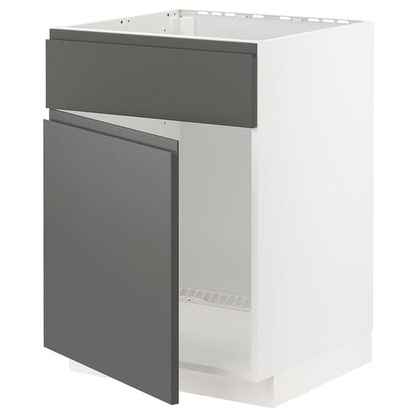 METOD - Base cabinet f sink w door/front, white/Voxtorp dark grey, 60x60 cm - best price from Maltashopper.com 89455209