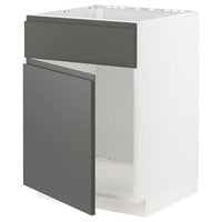 METOD base cabinet f sink w door/front, white/Voxtorp dark grey, 60x60 cm