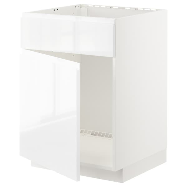 METOD - Base cabinet f sink w door/front, white/Voxtorp high-gloss/white, 60x60 cm - best price from Maltashopper.com 49466686