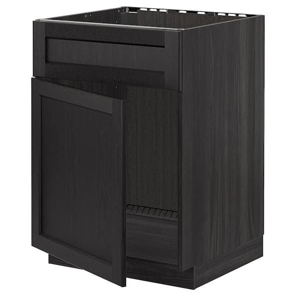 Ikea METOD - Base cabinet f sink w door/front, black/Lerhyttan black stained, 60x60 cm