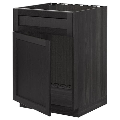 METOD - Base cabinet f sink w door/front, black/Lerhyttan black stained, 60x60 cm