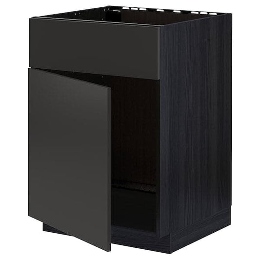 Ikea METOD - Base cabinet f sink w door/front, black/Nickebo matt anthracite, 60x60 cm