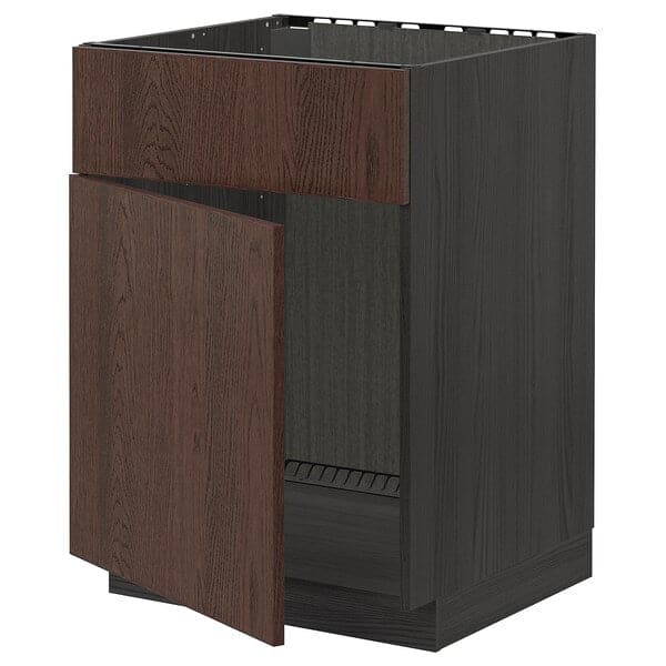 METOD - Base cabinet f sink w door/front, black/Sinarp brown, 60x60 cm - best price from Maltashopper.com 19461020