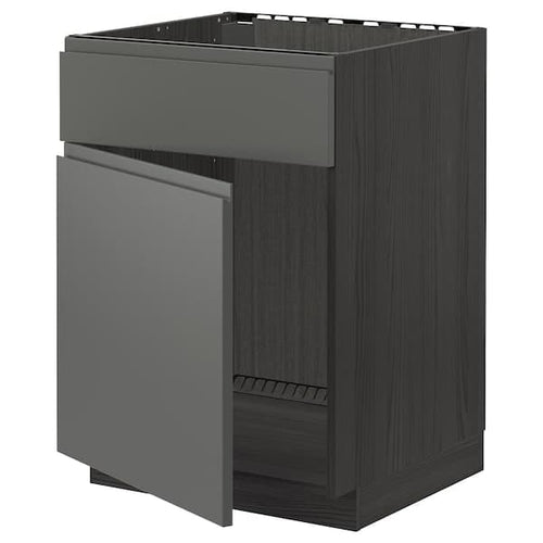 METOD - Base cabinet f sink w door/front, black/Voxtorp dark grey, 60x60 cm