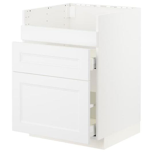Ikea METOD - Base cb f HAVSEN snk/3 frnts/2 drws, white/Axstad matt white, 60x60 cm
