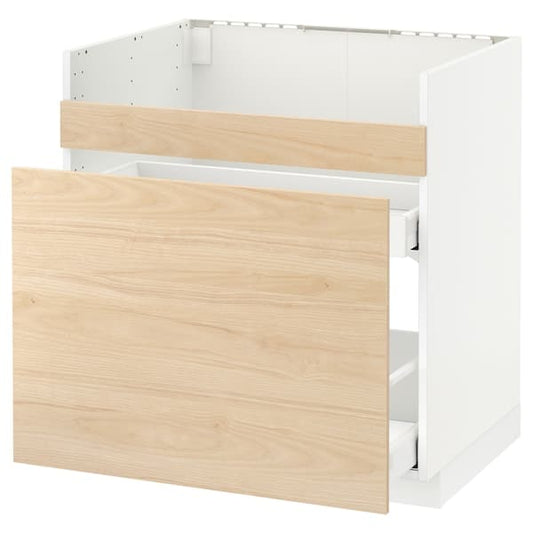 METOD - Base cb f HAVSEN snk/3 frnts/2 drws, white Maximera/Askersund light ash effect, 80x60 cm - best price from Maltashopper.com 89280549