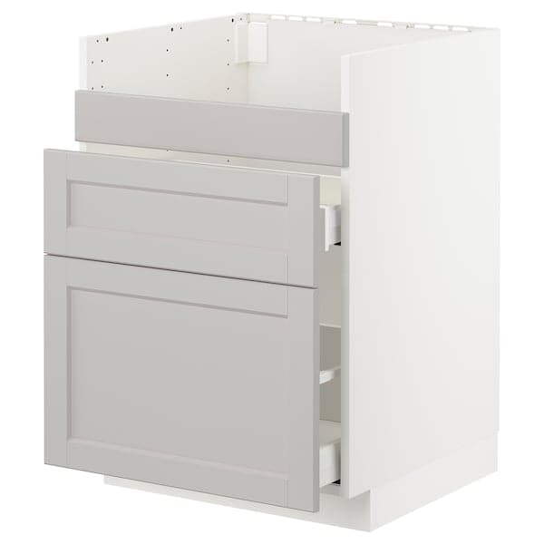 Ikea METOD - Base cb f HAVSEN snk/3 frnts/2 drws, white Maximera/Lerhyttan light grey, 60x60 cm
