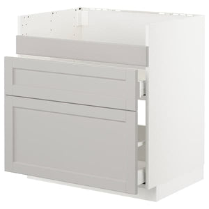 Ikea METOD - Base cb f HAVSEN snk/3 frnts/2 drws, white Maximera/Lerhyttan light grey, 80x60 cm