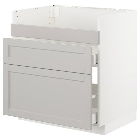 Ikea METOD - Base cb f HAVSEN snk/3 frnts/2 drws, white Maximera/Lerhyttan light grey, 80x60 cm