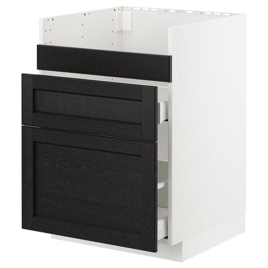 METOD - Base cb f HAVSEN snk/3 frnts/2 drws, white Maximera/Lerhyttan black stained , 60x60 cm - best price from Maltashopper.com 69280395