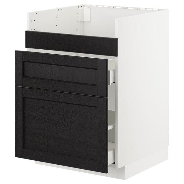METOD - Base cb f HAVSEN snk/3 frnts/2 drws, white Maximera/Lerhyttan black stained , 60x60 cm