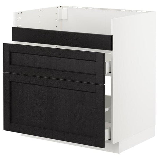 Ikea METOD - Base cb f HAVSEN snk/3 frnts/2 drws, white Maximera/Lerhyttan black stained , 80x60 cm
