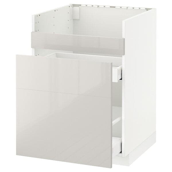 METOD - Base cb f HAVSEN snk/3 frnts/2 drws, white Maximera/Ringhult light grey, 60x60 cm - best price from Maltashopper.com 69280456