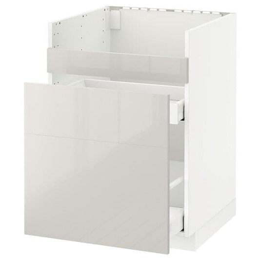 METOD - Base cb f HAVSEN snk/3 frnts/2 drws, white Maximera/Ringhult light grey, 60x60 cm - best price from Maltashopper.com 69280456
