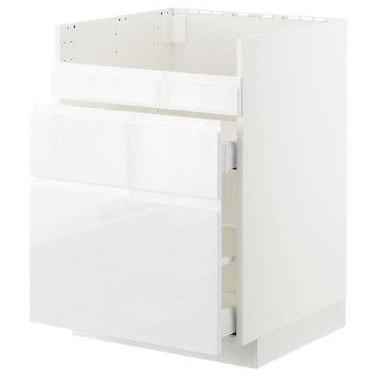 METOD - Base cb f HAVSEN snk/3 frnts/2 drws, white Maximera/Voxtorp high-gloss/white, 60x60 cm - best price from Maltashopper.com 09280464