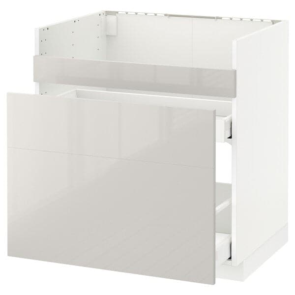 Ikea METOD - Base cb f HAVSEN snk/3 frnts/2 drws, white/Ringhult light grey , 80x60 cm