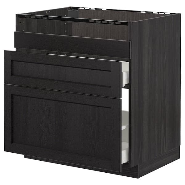 METOD base cb f HAVSEN snk/3 frnts/2 drws, black/Lerhyttan black stained, 80x60 cm