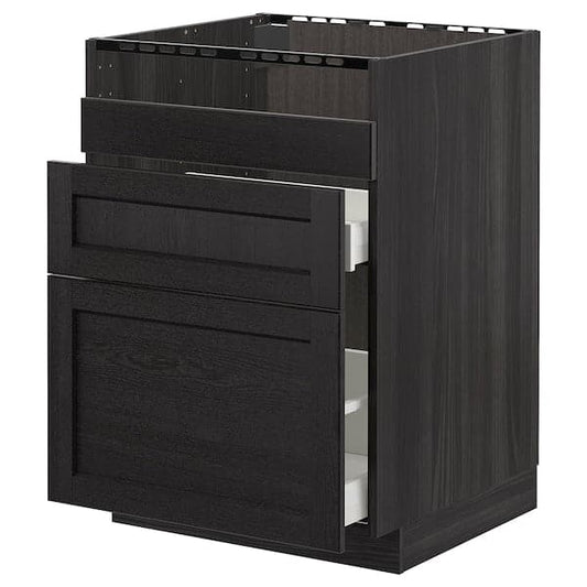 METOD - Base cb f HAVSEN snk/3 frnts/2 drws, black/Lerhyttan black stained , 60x60 cm - best price from Maltashopper.com 39280392