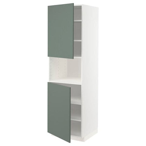 METOD - High cab f micro w 2 doors/shelves, white/Bodarp grey-green, 60x60x200 cm