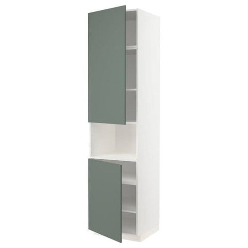 METOD - High cab f micro w 2 doors/shelves, white/Bodarp grey-green , 60x60x240 cm