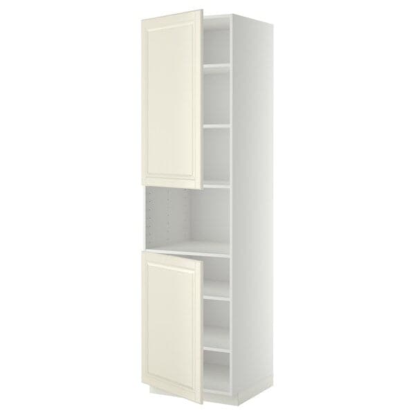 METOD - High cab f micro w 2 doors/shelves, white/Bodbyn off-white, 60x60x220 cm