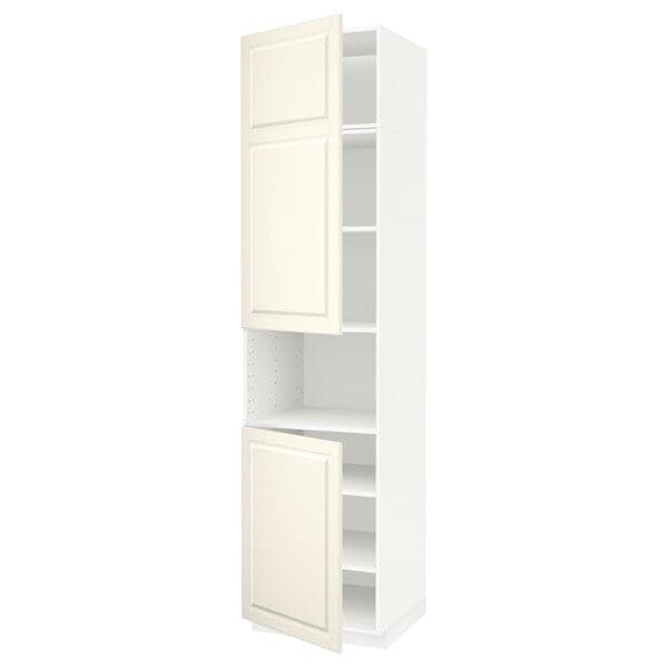 METOD - High cab f micro w 2 doors/shelves, white/Bodbyn off-white , 60x60x240 cm