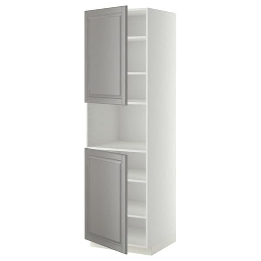 METOD - High cab f micro w 2 doors/shelves, white/Bodbyn grey, 60x60x200 cm - best price from Maltashopper.com 99458009