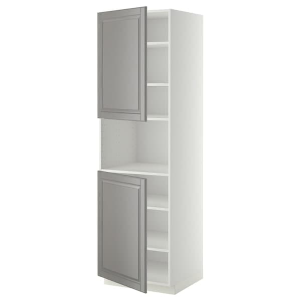 METOD - High cab f micro w 2 doors/shelves, white/Bodbyn grey, 60x60x200 cm