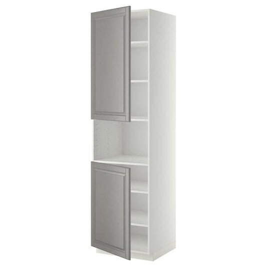 Ikea METOD - High cab f micro w 2 doors/shelves, white/Bodbyn grey, 60x60x220 cm
