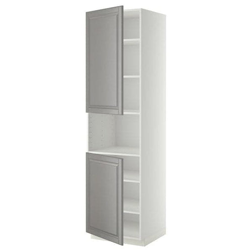 METOD - High cab f micro w 2 doors/shelves, white/Bodbyn grey, 60x60x220 cm