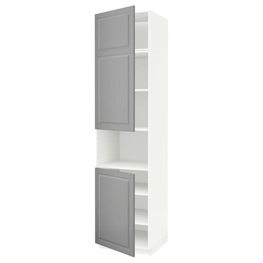 METOD - High cab f micro w 2 doors/shelves, white/Bodbyn grey, 60x60x240 cm - best price from Maltashopper.com 99457868