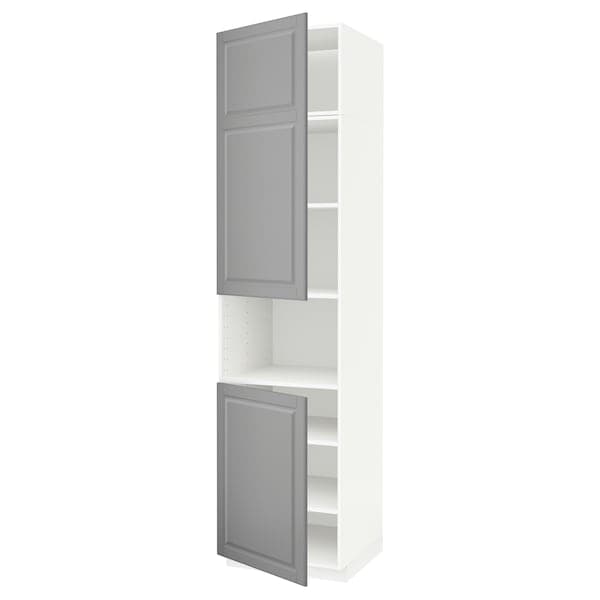 METOD - High cab f micro w 2 doors/shelves, white/Bodbyn grey, 60x60x240 cm