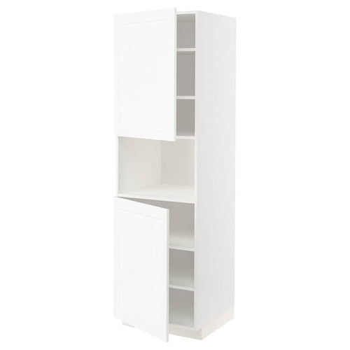 METOD - METOD High cab f micro w 2 doors/shelves, white Enköping/white wood effect, 60x60x200 cm