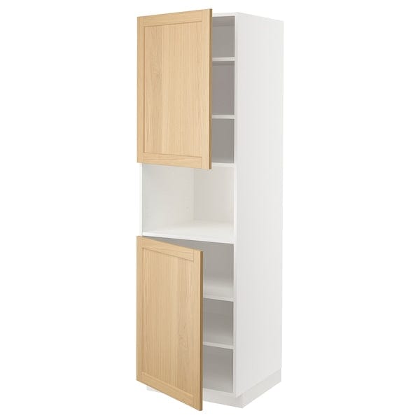 Ikea METOD - High cab f micro w 2 doors/shelves, white/Forsbacka oak, 60x60x200 cm