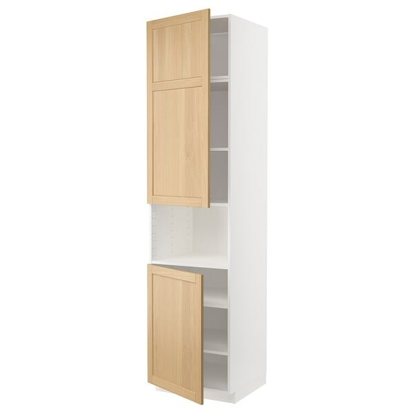 Ikea METOD - High cab f micro w 2 doors/shelves, white/Forsbacka oak, 60x60x240 cm