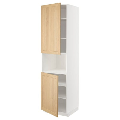 METOD high cab f micro w 2 doors/shelves, white/Forsbacka oak, 60x60x220 cm