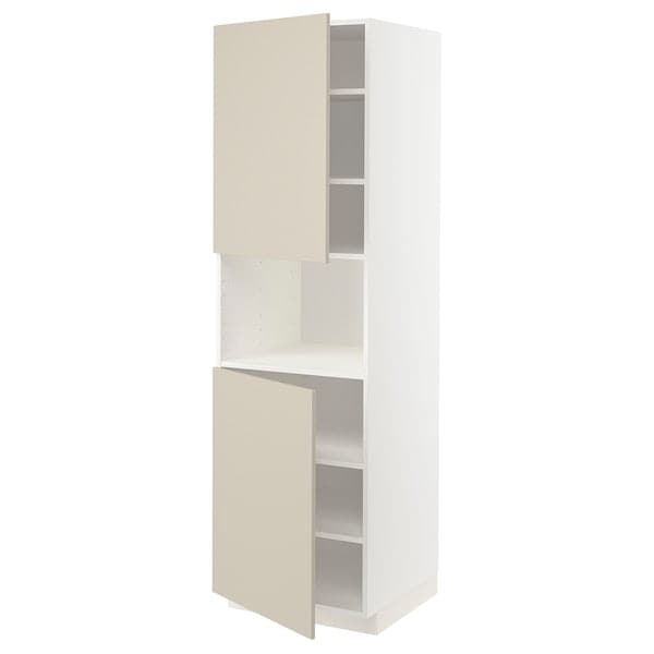 Ikea METOD - High cab f micro w 2 doors/shelves, white/Havstorp beige, 60x60x200 cm