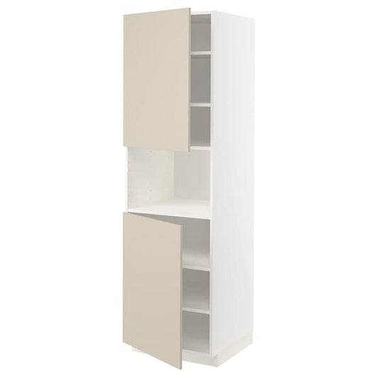 Ikea METOD - High cab f micro w 2 doors/shelves, white/Havstorp beige, 60x60x200 cm
