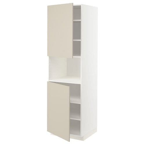 METOD high cab f micro w 2 doors/shelves, white/Havstorp beige, 60x60x200 cm