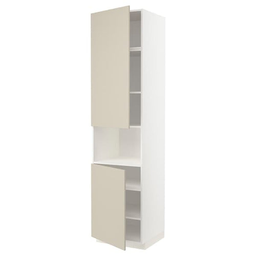 METOD high cab f micro w 2 doors/shelves, white/Havstorp beige, 60x60x240 cm