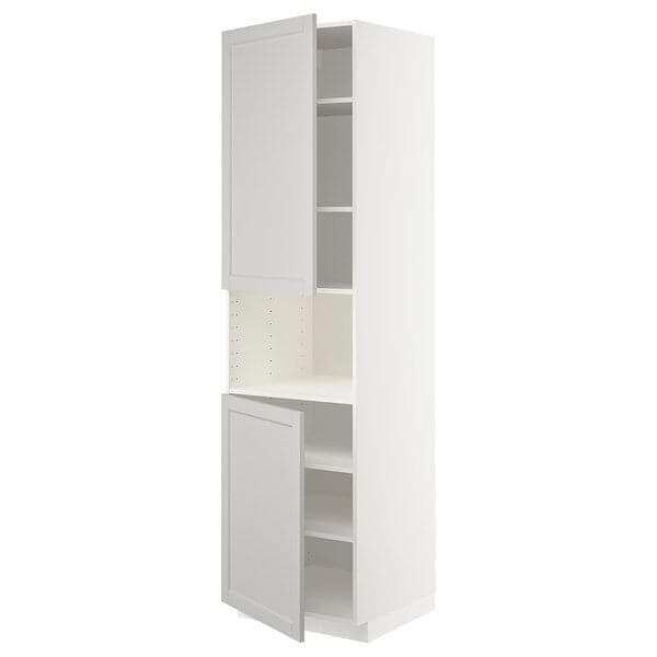 METOD - High cab f micro w 2 doors/shelves, white/Lerhyttan light grey, 60x60x220 cm - best price from Maltashopper.com 79458958