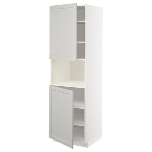 Ikea METOD - High cab f micro w 2 doors/shelves, white/Lerhyttan light grey, 60x60x200 cm