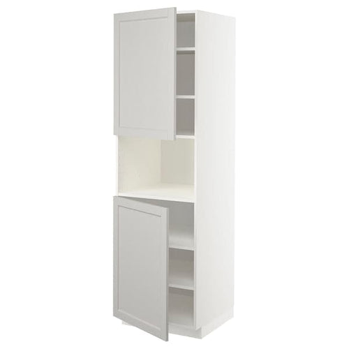 METOD high cab f micro w 2 doors/shelves, white/Lerhyttan light grey, 60x60x200 cm